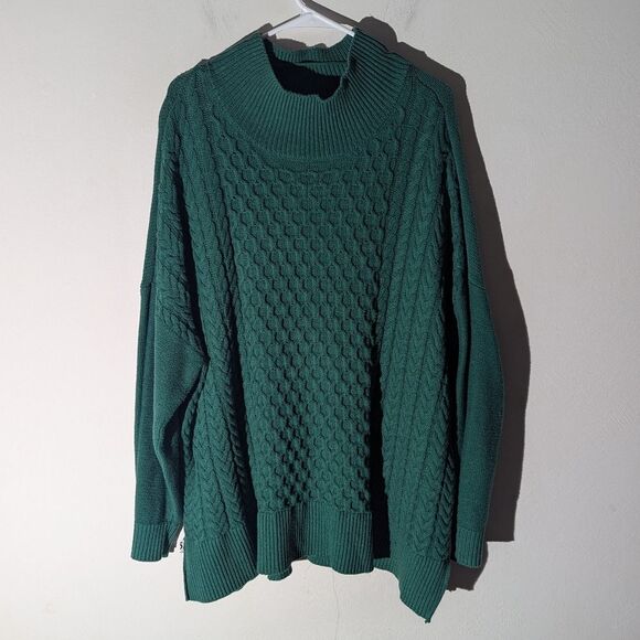 Crown & Ivy Green Cable Knit Chunky Mock Neck Sweater Women's Size 3X - Picture 2 of 6